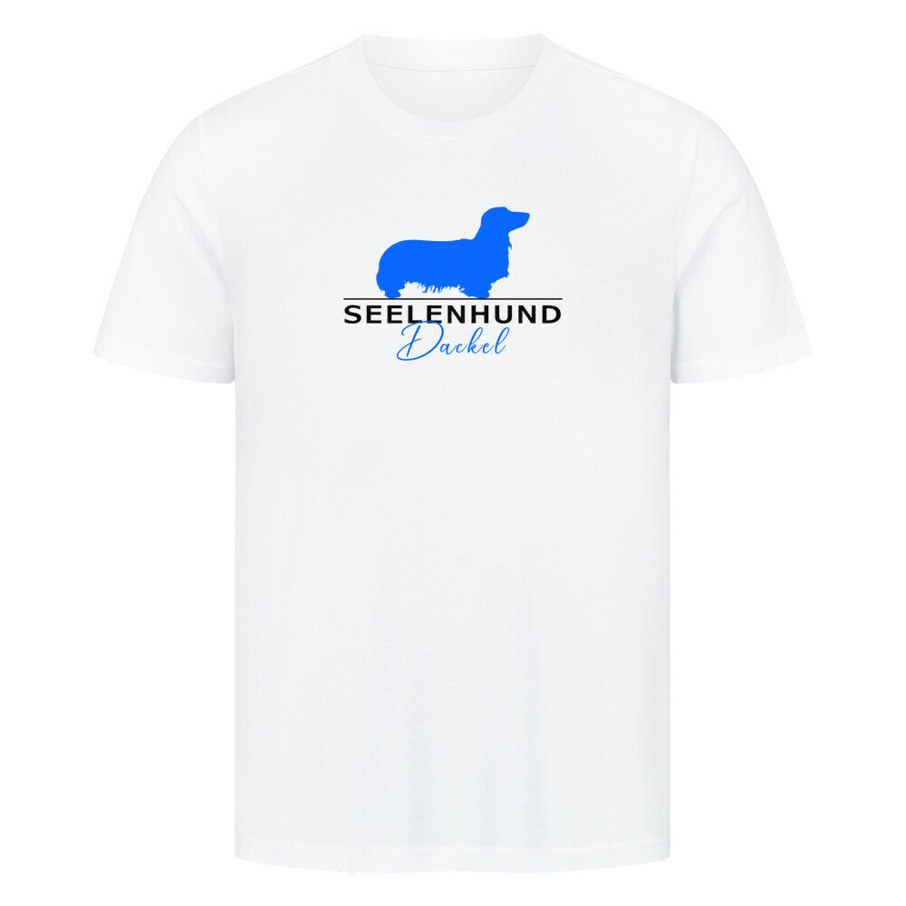 Premium T-Shirt "Langhaardackel - Seelenhund" Weiß – hunde-shirt.de