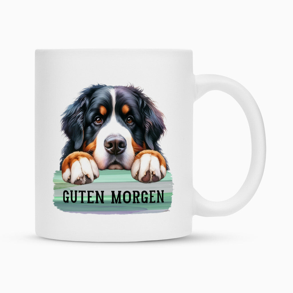 Tasse "Berner Sennenhund - Guten Morgen" Weiß – hunde-shirt.de