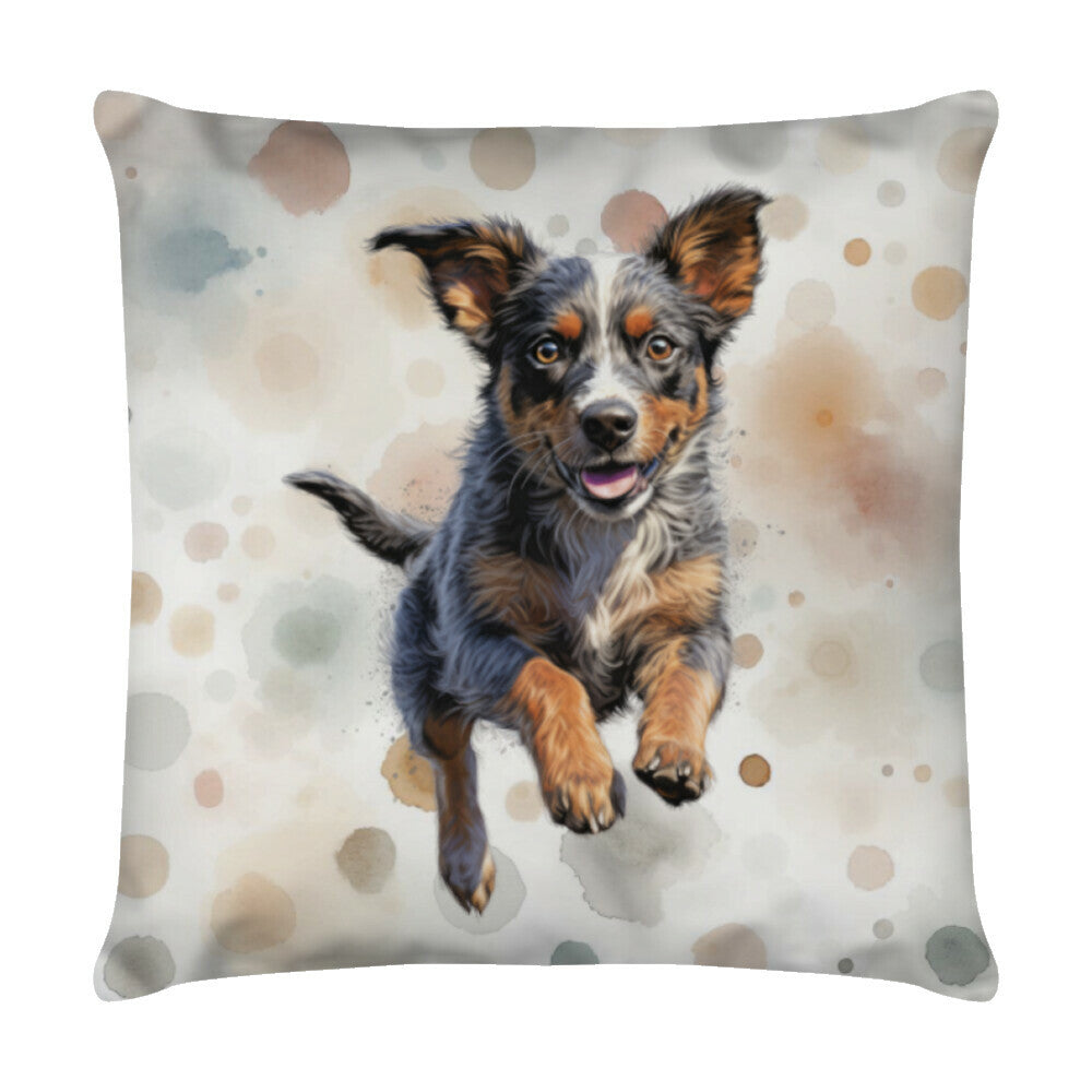 Kissen "Australian Cattle Dog - Jump" Weiß – hunde-shirt.de