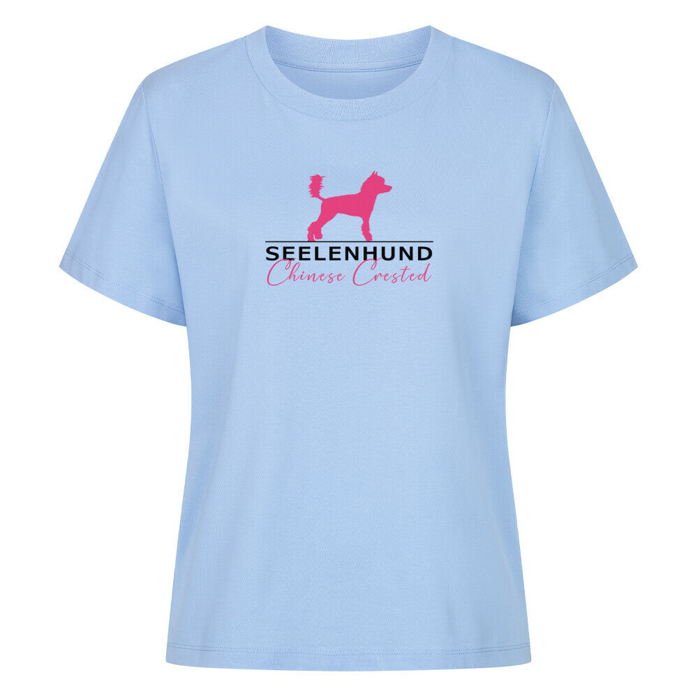 Premium Damen-Shirt "Chinese Crested - Seelenhund" Sky Blue – hunde-shirt.de