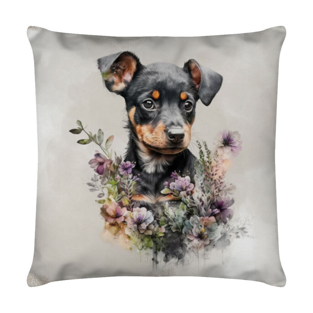 Kissen "Deutscher Pinscher - Puppy Natur" Weiß – hunde-shirt.de
