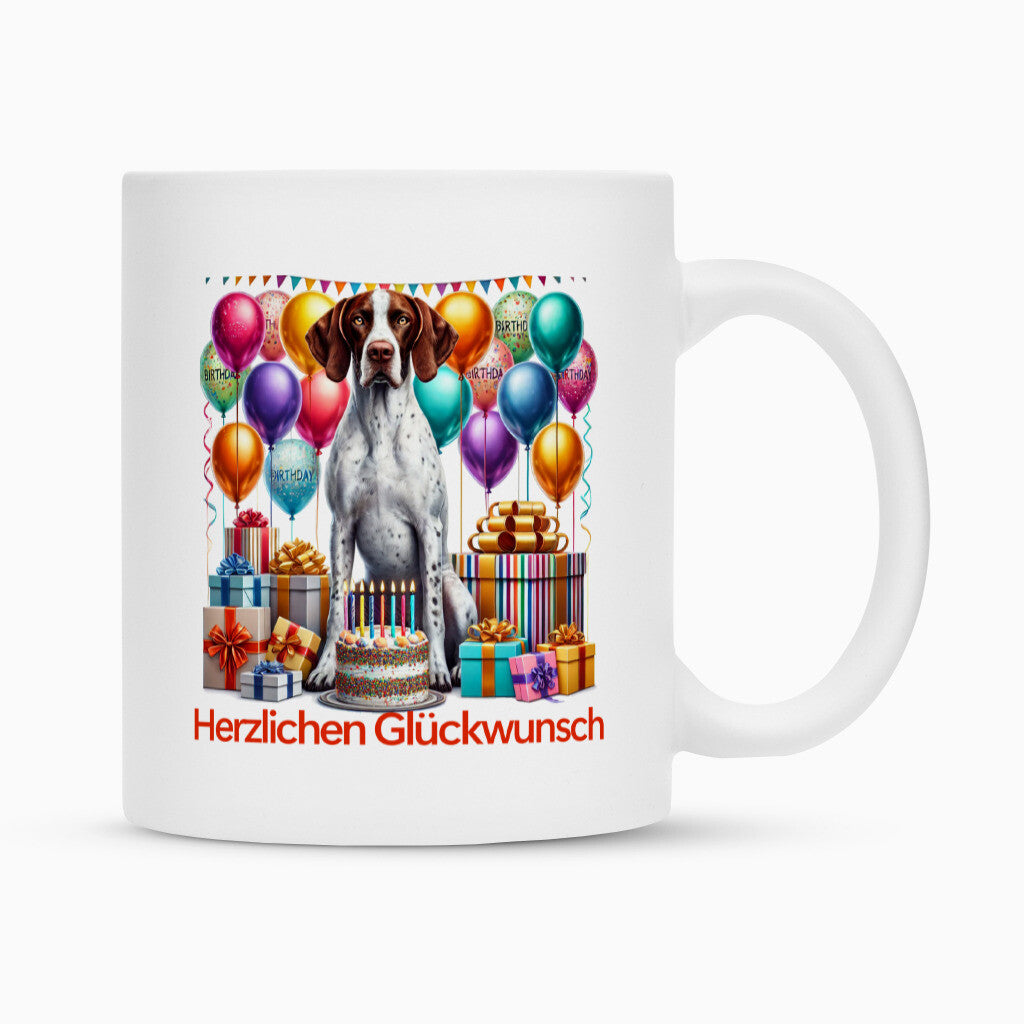 Tasse "English Pointer - Glückwunsch" Weiß – hunde-shirt.de