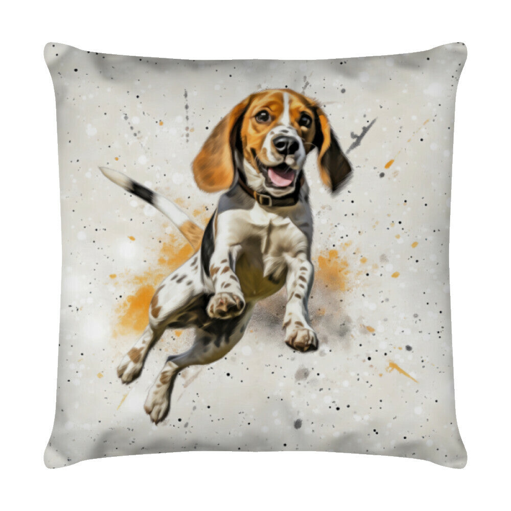 Kissen "English Foxhound - Jump" Weiß – hunde-shirt.de