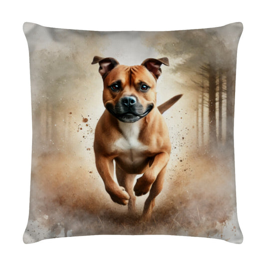 Kissen "Amstaff - Waldlauf" Weiß – hunde-shirt.de