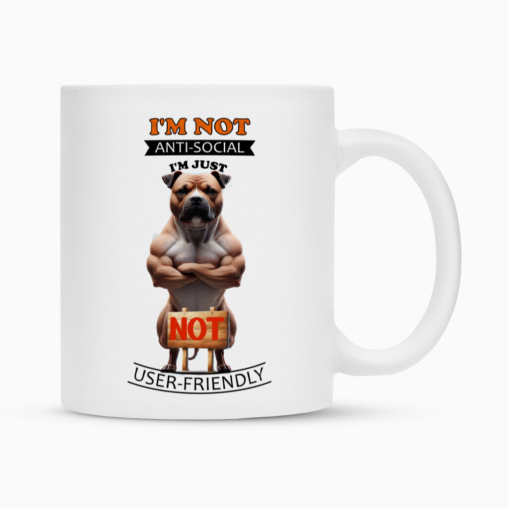 Tasse "Amstaff - Anti-Social" Weiß – hunde-shirt.de