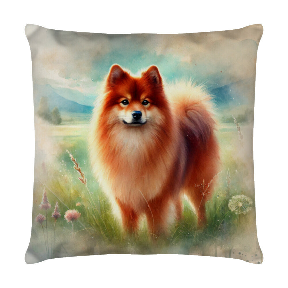 Kissen "Finnischer Spitz - Natur" Weiß – hunde-shirt.de