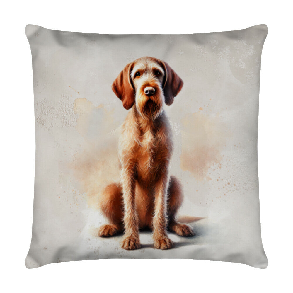 Kissen "Drahthaar Vizsla - Sitz" Weiß – hunde-shirt.de