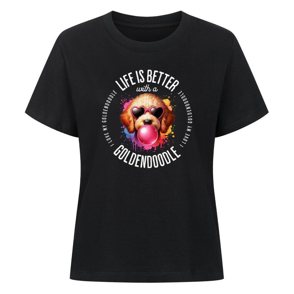 Premium Damen-Shirt "Golden Doodle - Better" Schwarz – hunde-shirt.de
