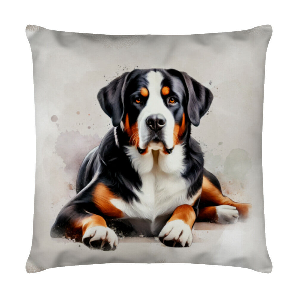 Kissen "Großer Schweizer - Relax" Weiß – hunde-shirt.de