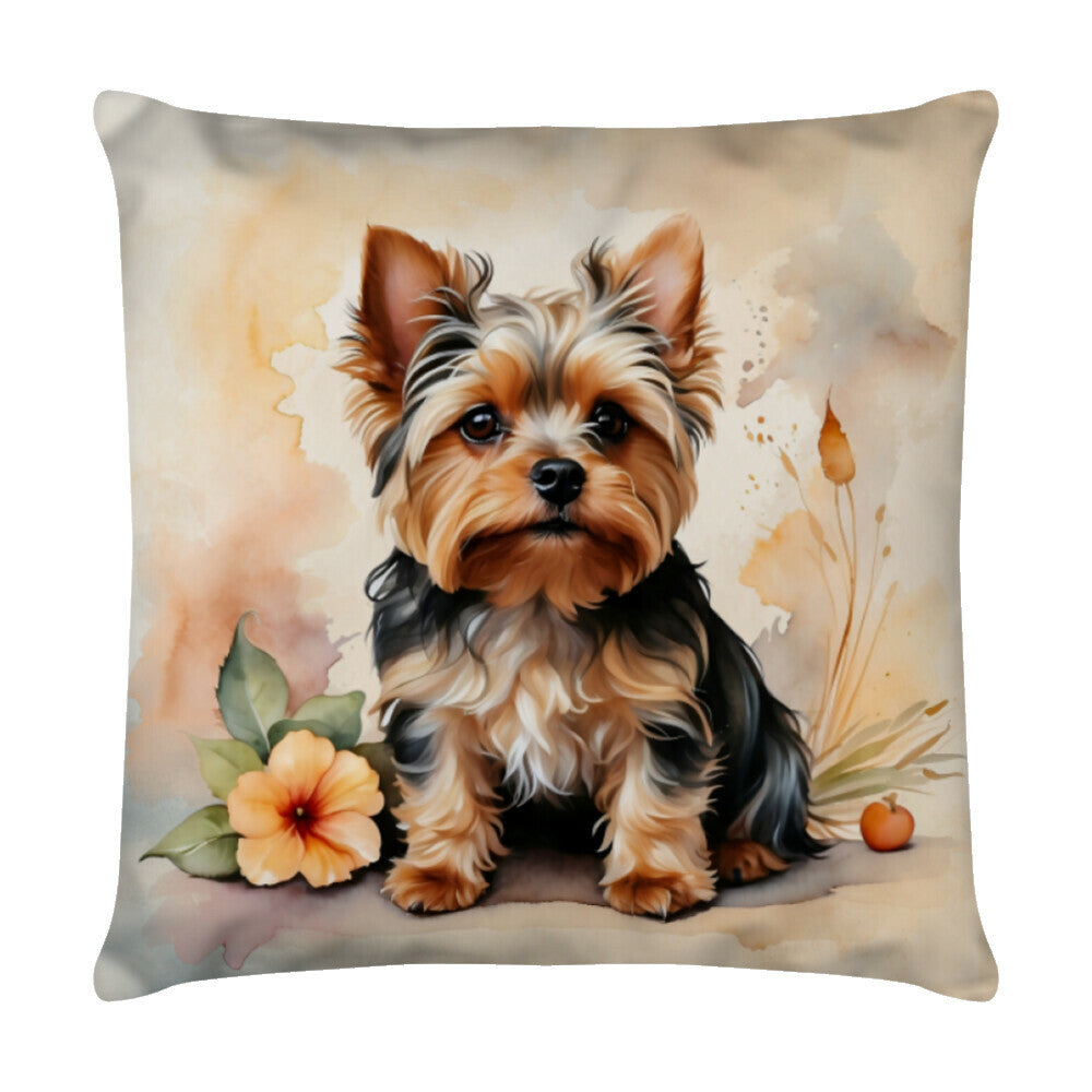 Kissen "Yorkshire Terrier - Blume" Weiß – hunde-shirt.de