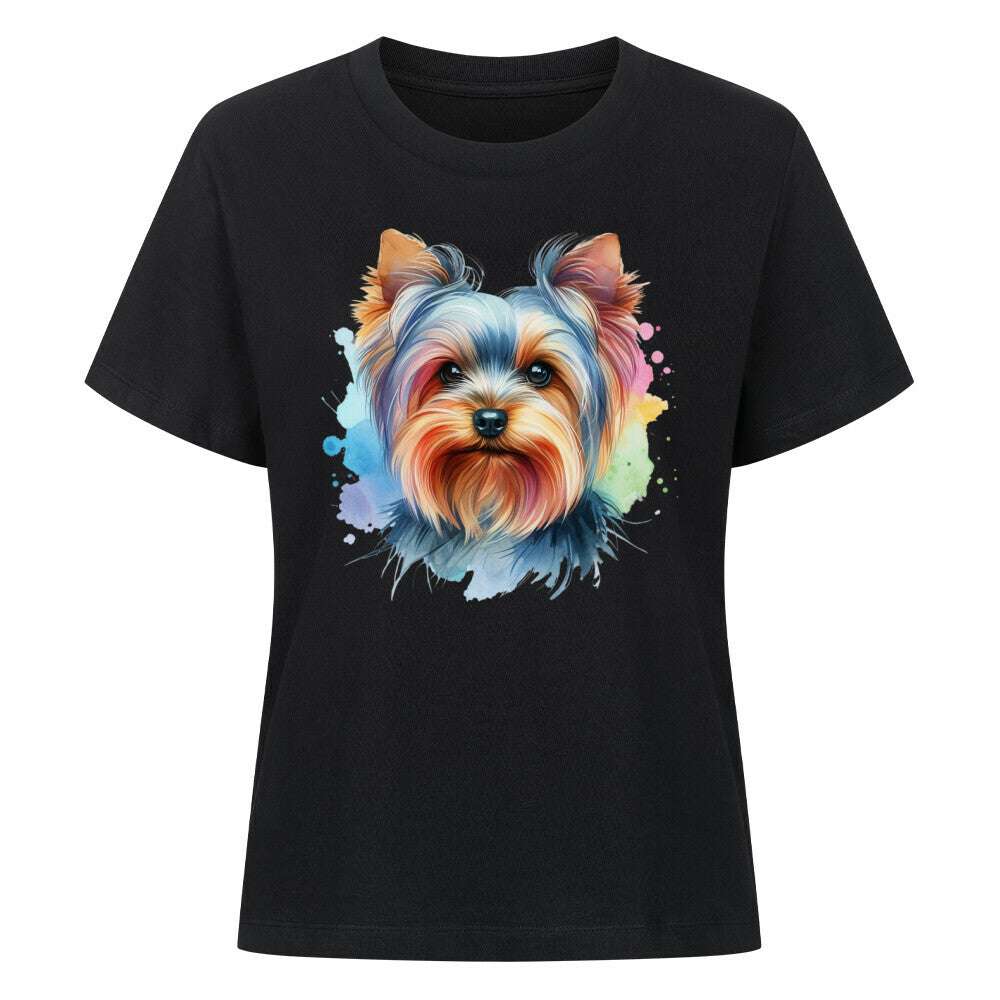 Premium Damen-Shirt "Yorkshire Terrier - Color" Schwarz – hunde-shirt.de