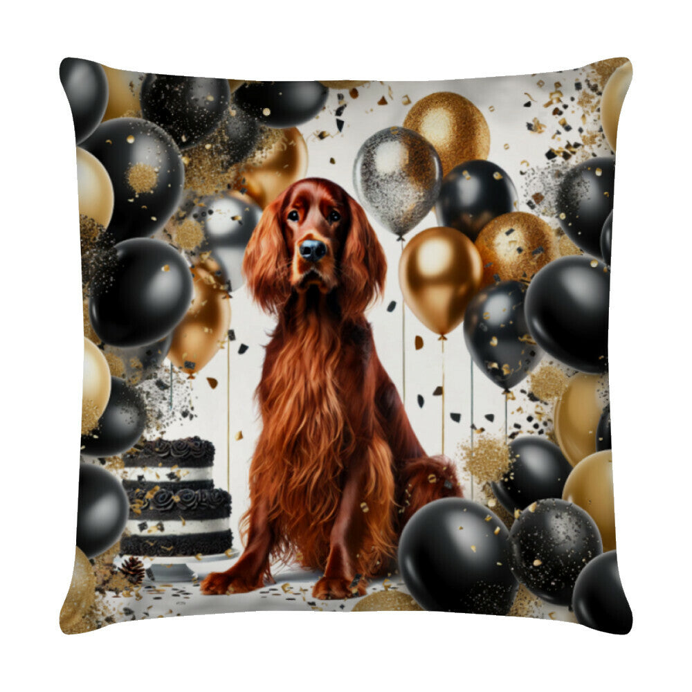 Kissen "Irish Setter - Geburtstag" Weiß – hunde-shirt.de