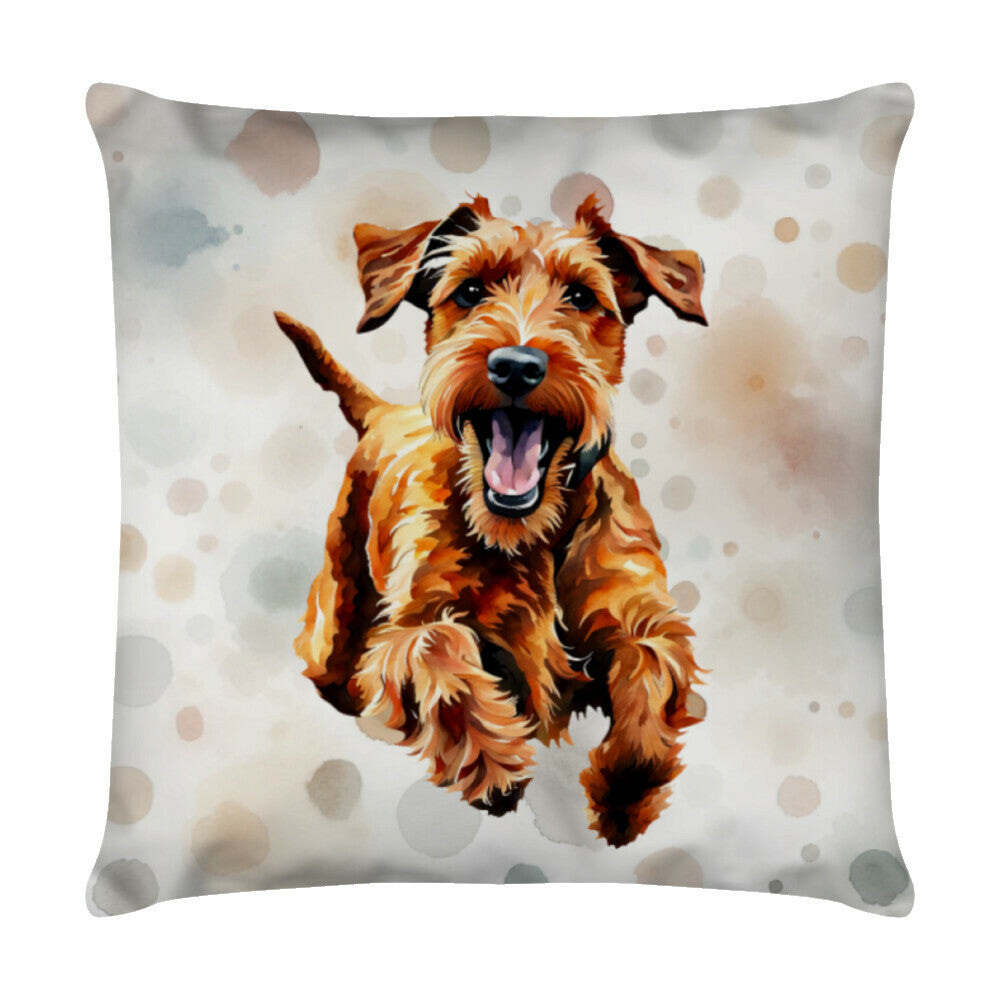 Kissen "Irish Terrier - Jump" Weiß – hunde-shirt.de