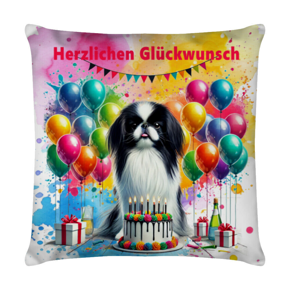 Kissen "Japan Chin - Herzlichen Glückwunsch" Weiß – hunde-shirt.de