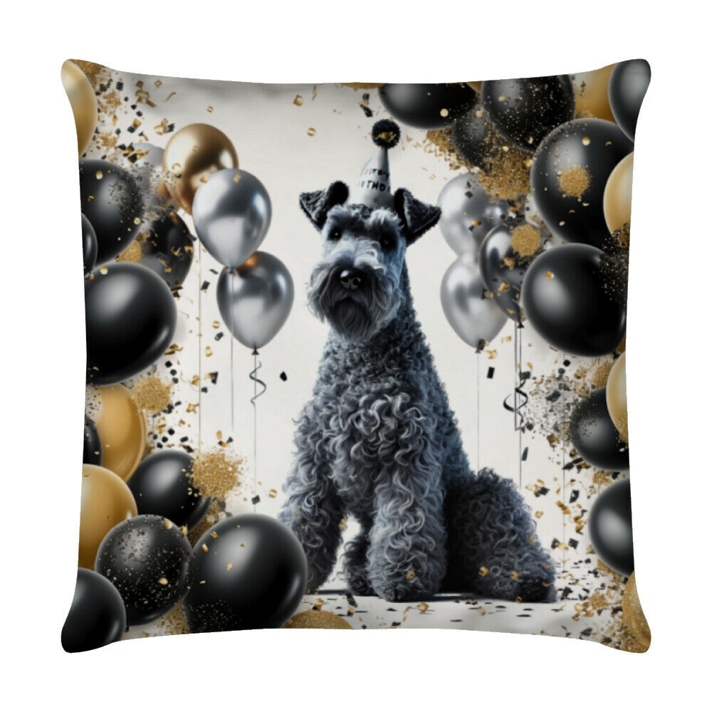 Kissen "Kerry Blue Terrier - Geburtstag" Weiß – hunde-shirt.de