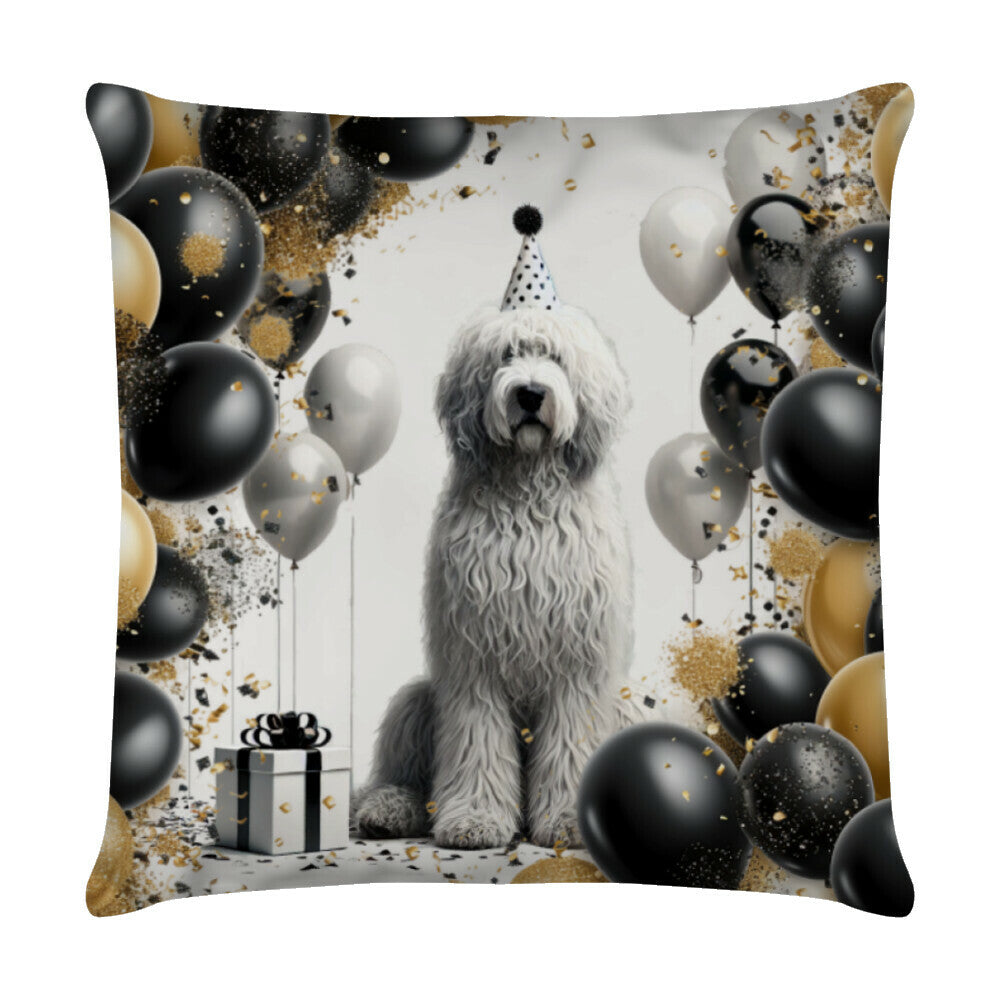Kissen "Komondor - Geburtstag" Weiß – hunde-shirt.de