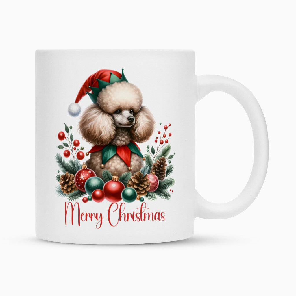 Tasse "Königspudel - Merry Christmas II" Weiß – hunde-shirt.de