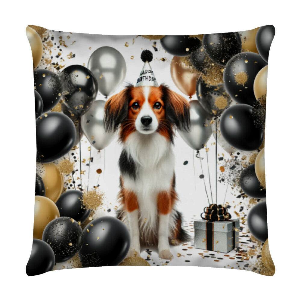 Kissen "Kooikerhondje - Geburtstag" Weiß – hunde-shirt.de