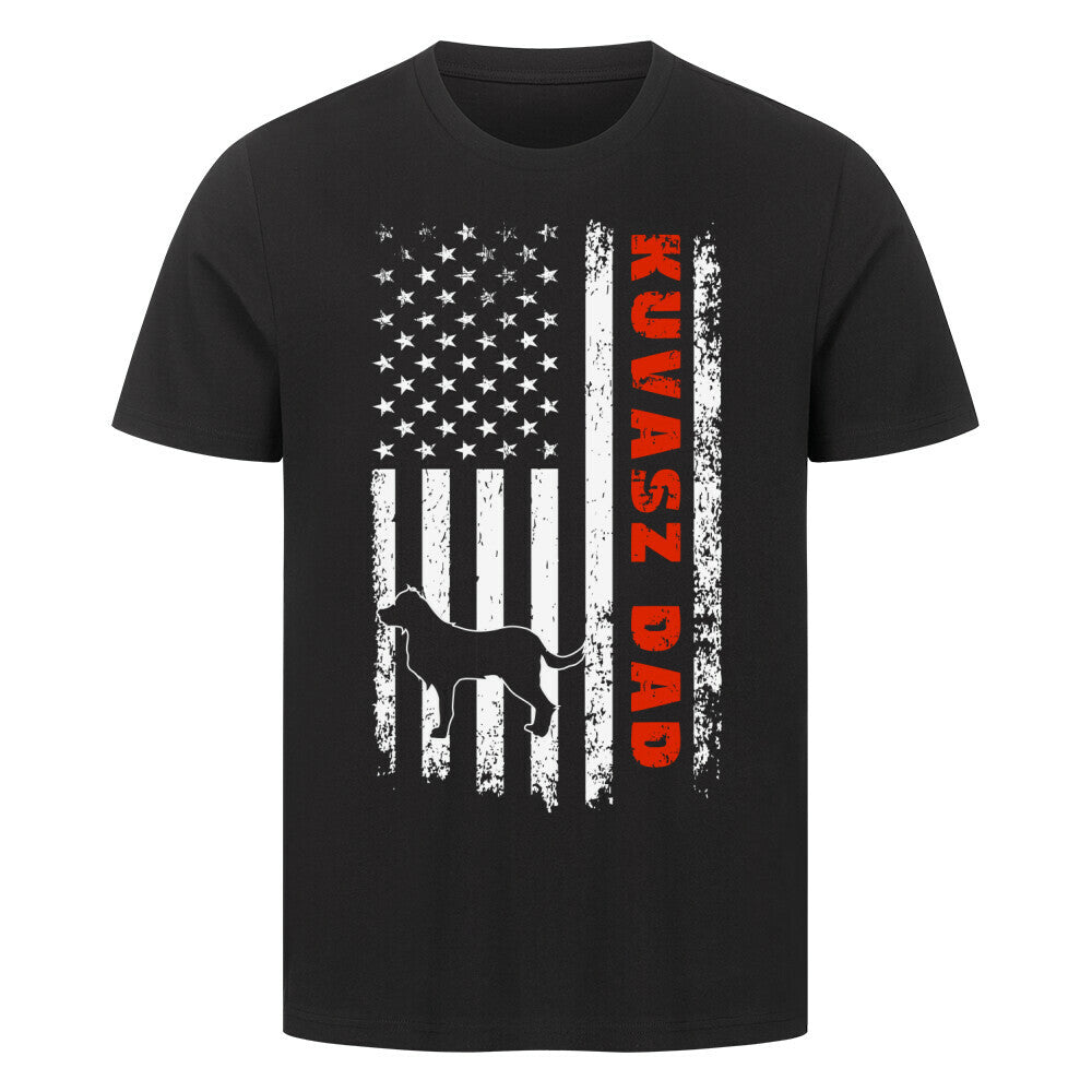 Premium T-Shirt "Kuvasz - Flag DAD" Schwarz – hunde-shirt.de