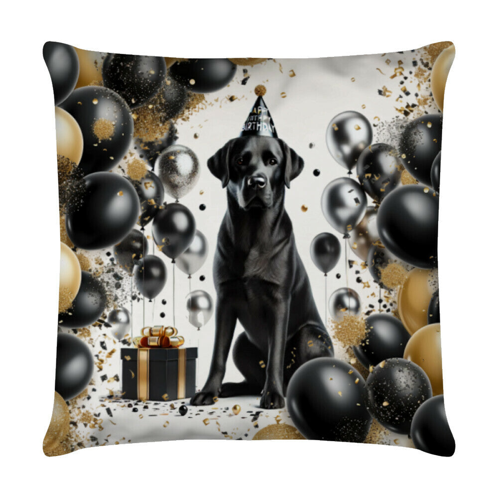 Kissen "Labrador schwarz - Geburtstag" Weiß – hunde-shirt.de