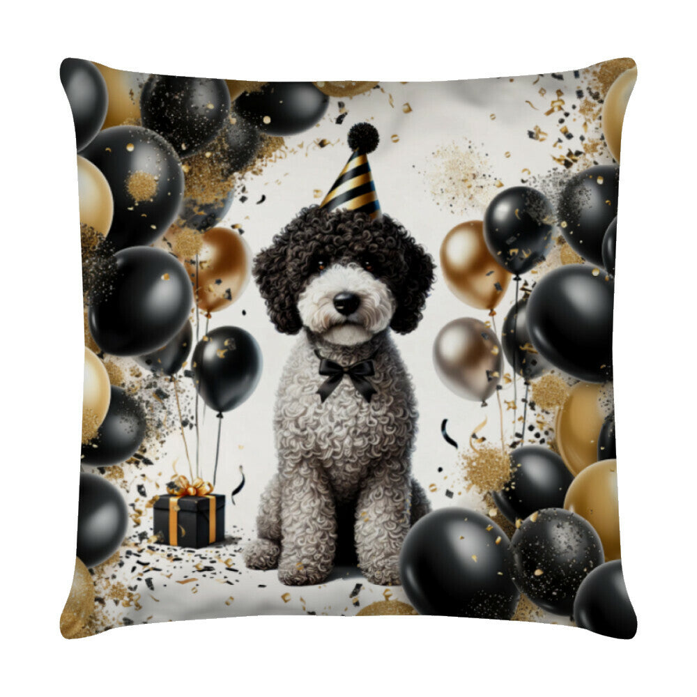 Kissen "Lagotto - Geburtstag II" Weiß – hunde-shirt.de