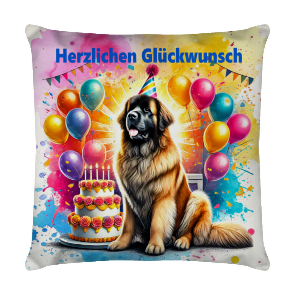 Kissen "Leonberger - Herzlichen Glückwunsch" Weiß – hunde-shirt.de