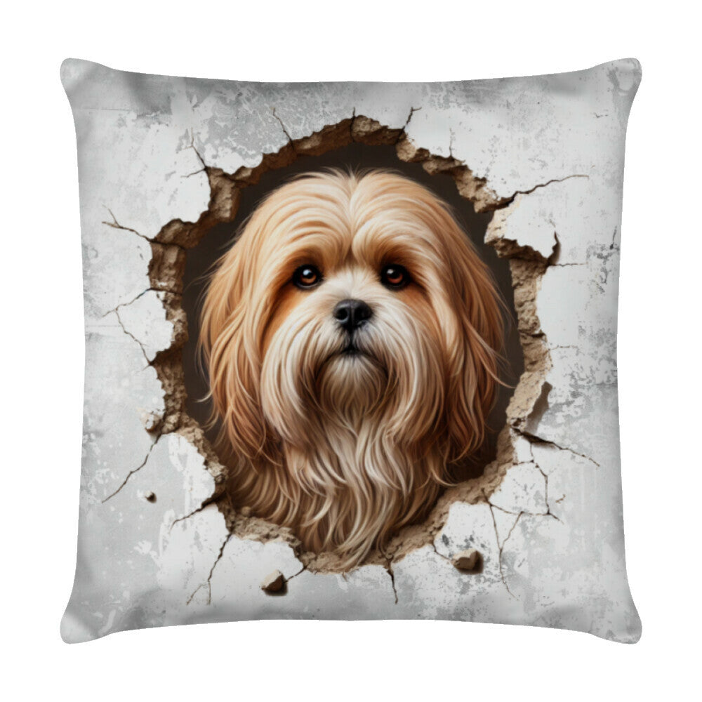 Kissen "Lhasa Apso - Look" Weiß – hunde-shirt.de