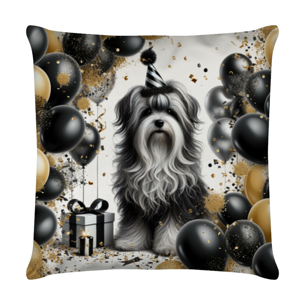 Kissen "Löwchen grau - Geburtstag" Weiß – hunde-shirt.de