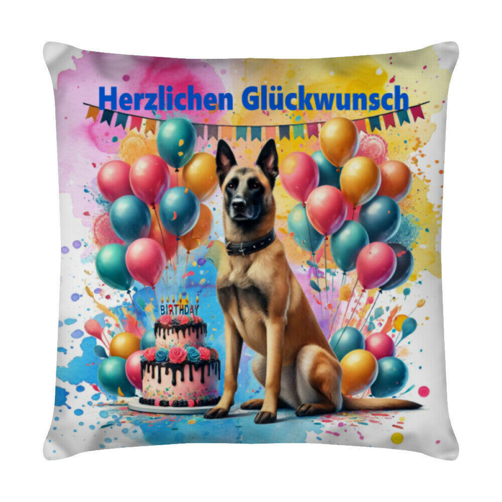 Kissen "Malinois - Herzlichen Glückwunsch" Weiß – hunde-shirt.de