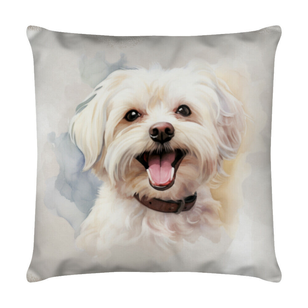 Kissen "Malteser - Happy" Weiß – hunde-shirt.de