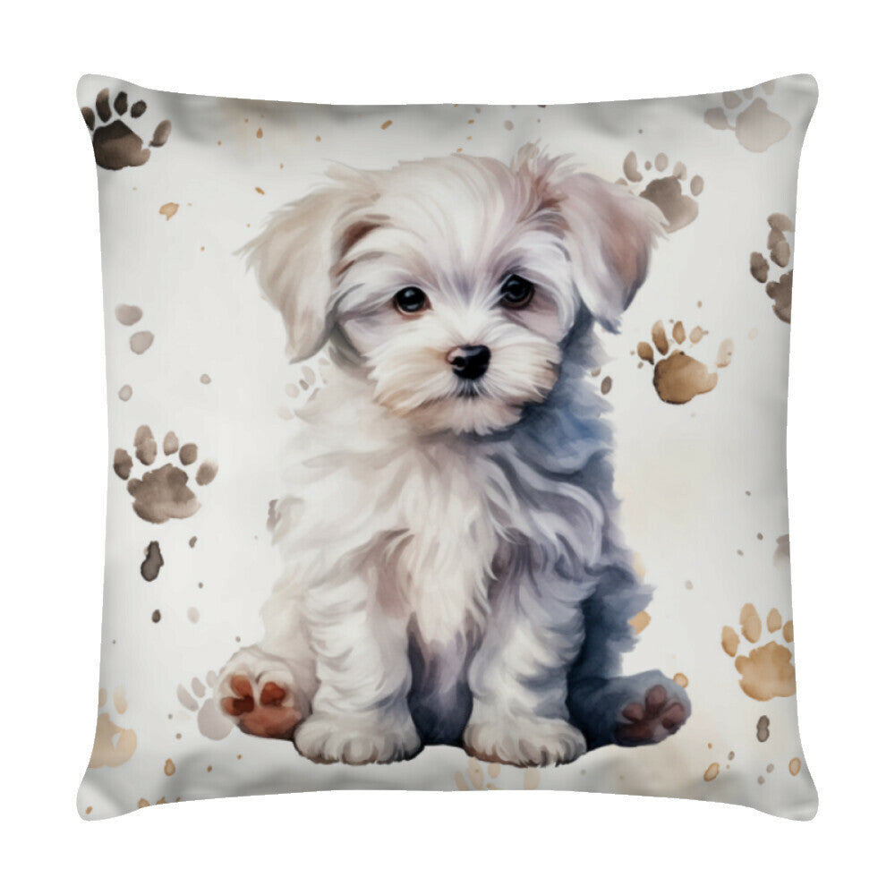 Kissen "Malteser - Puppy Paws" Weiß – hunde-shirt.de