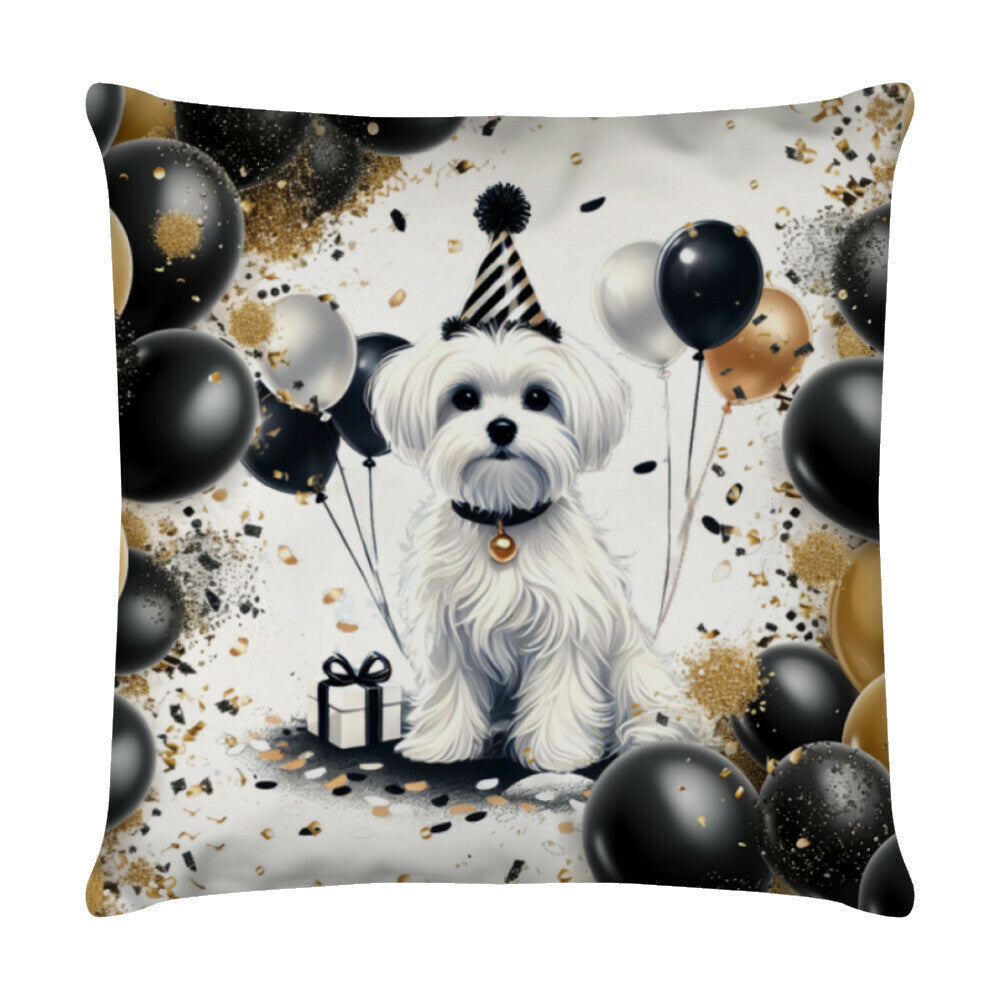 Kissen "Malteser - Geburtstag II" Weiß – hunde-shirt.de
