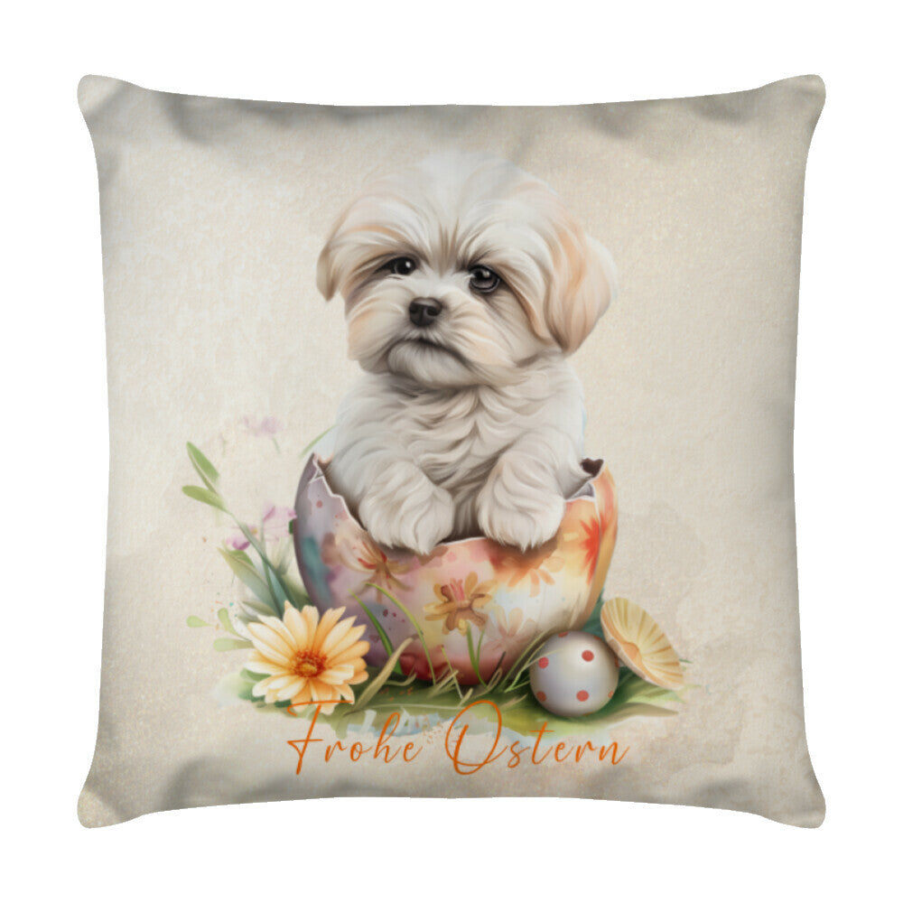 Kissen "Malteser - Frohe Ostern" Weiß – hunde-shirt.de