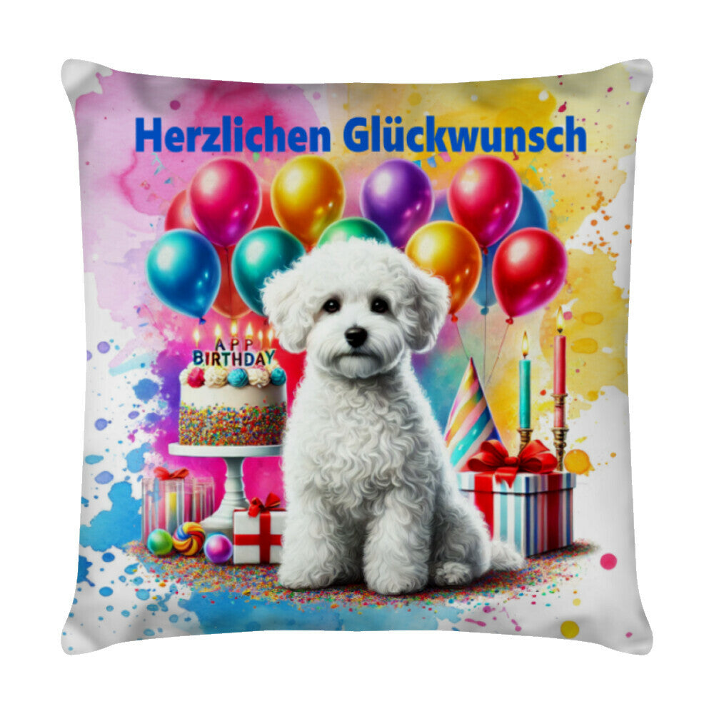 Kissen "Maltipoo weiß - Glückwunsch" Weiß – hunde-shirt.de