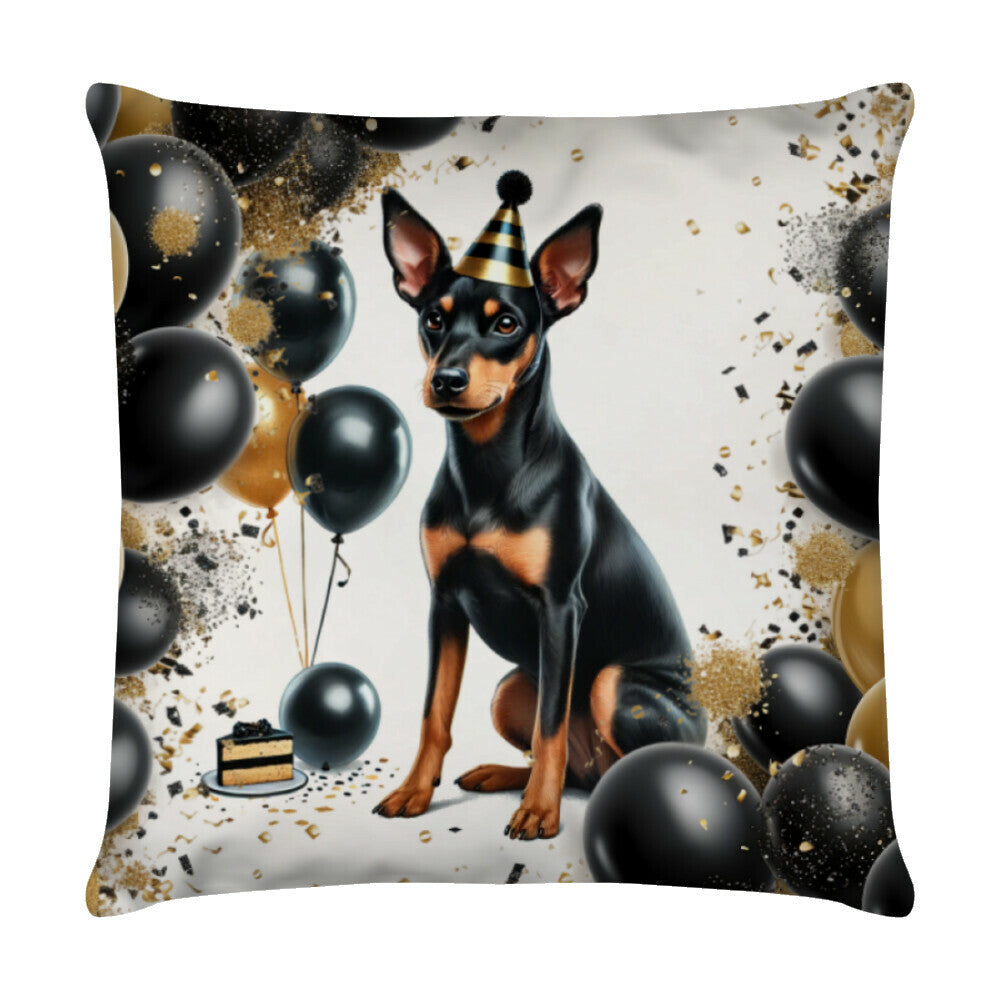 Kissen "Manchester Terrier - Geburtstag" Weiß – hunde-shirt.de