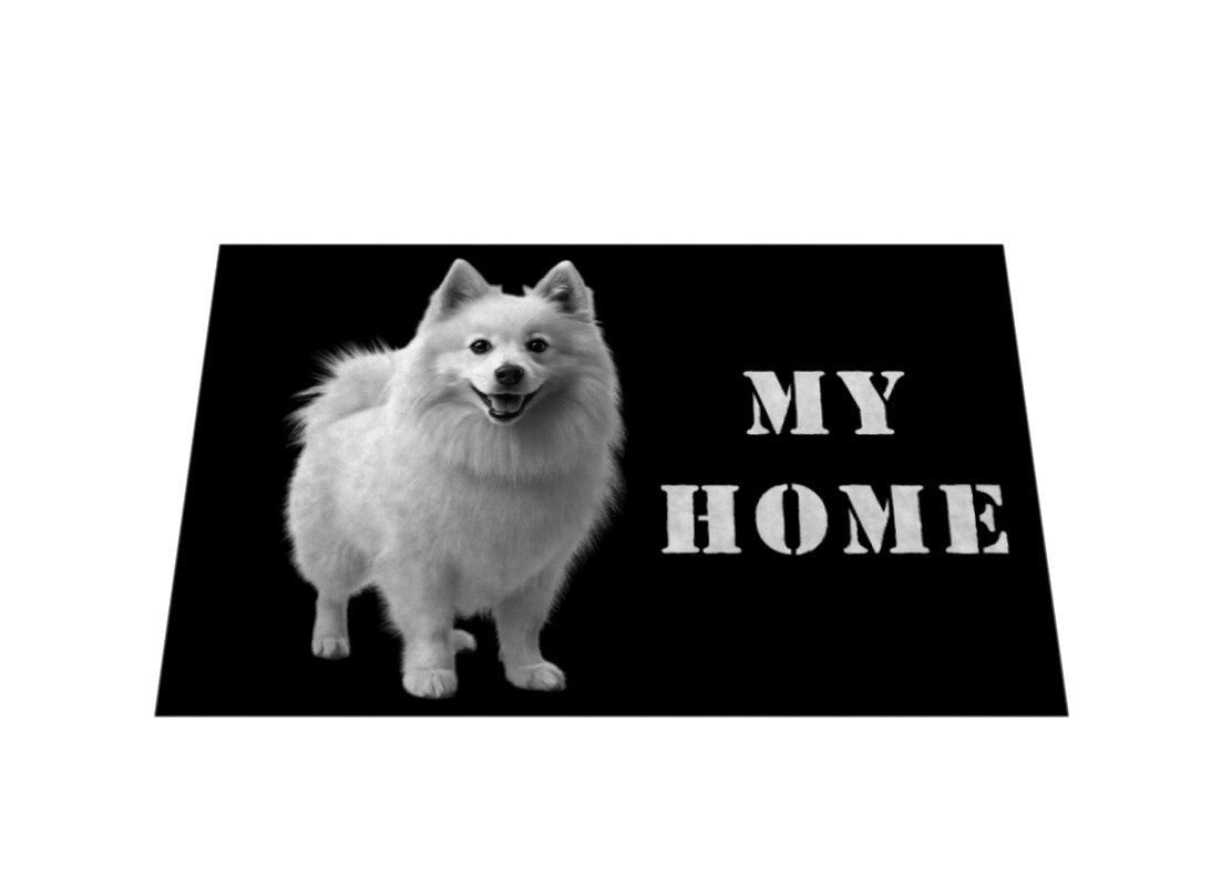 Fußmatte "Mittelspitz - My Home weiß" – hunde-shirt.de