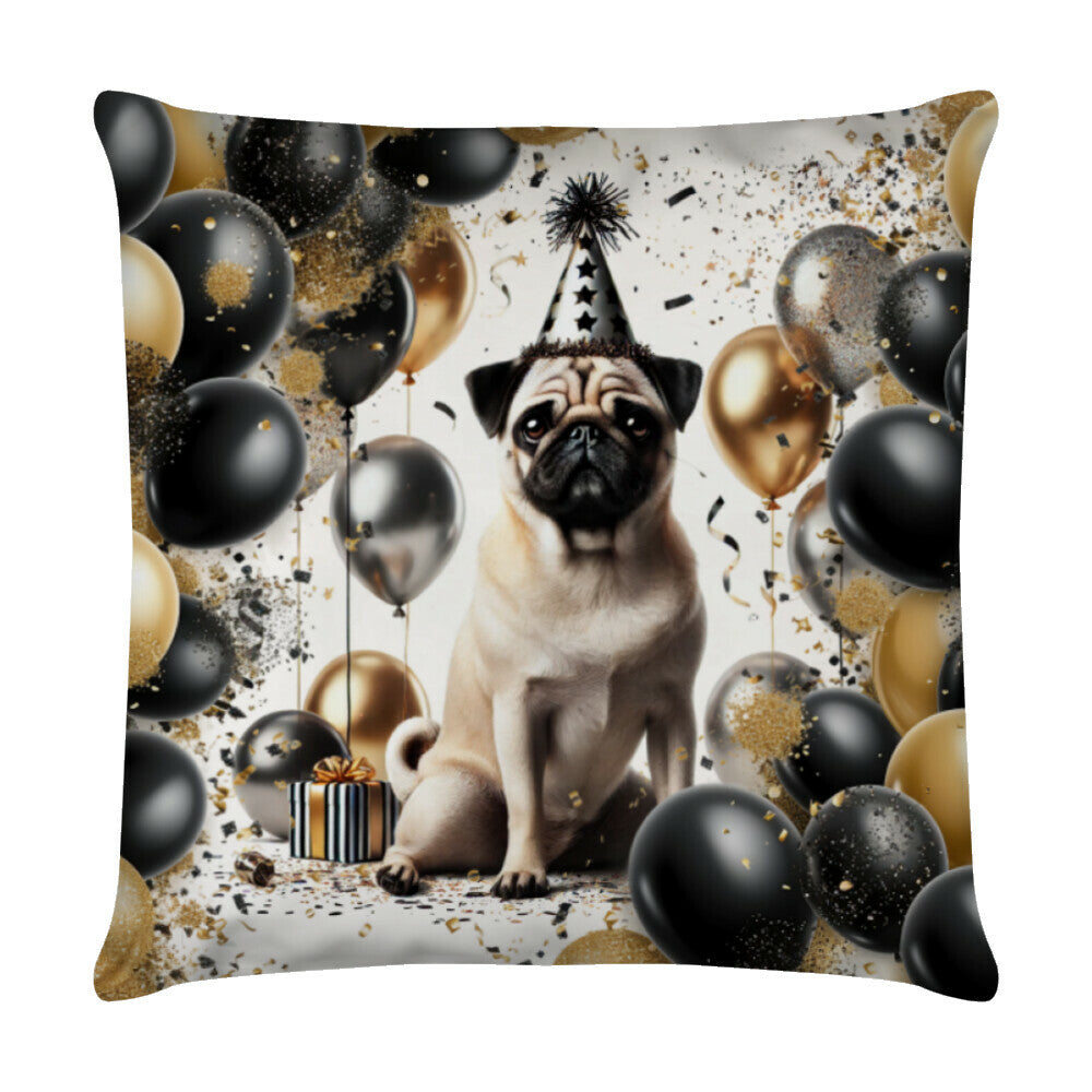 Kissen "Mops - Geburtstag" Weiß – hunde-shirt.de