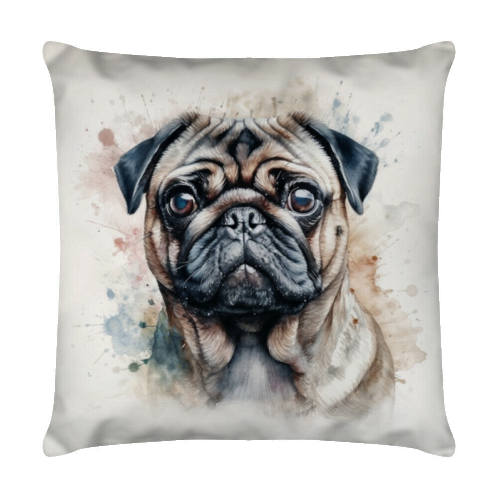 Kissen "Mops - Aufpassen..." Weiß – hunde-shirt.de