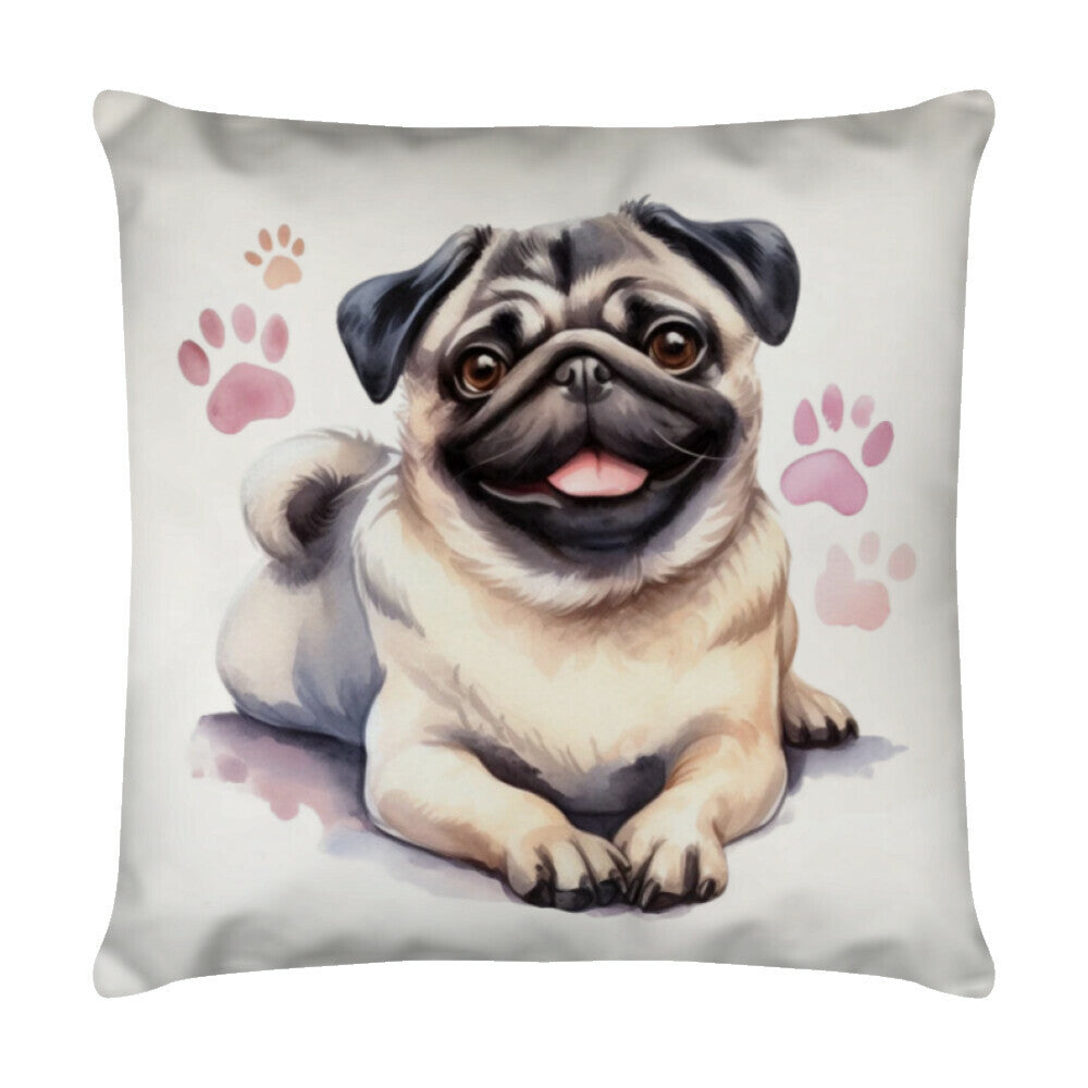 Kissen "Mops - Smile" Weiß – hunde-shirt.de