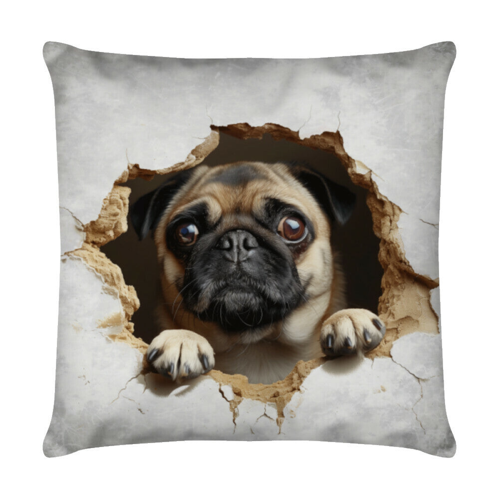 Kissen "Mops - Look" Weiß – hunde-shirt.de