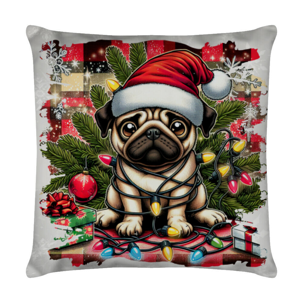 Kissen "Mops - Funny Christmas" Weiß – hunde-shirt.de