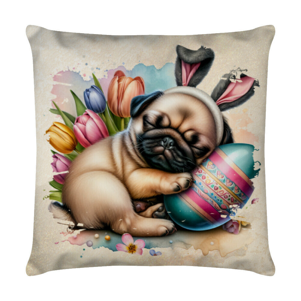 Kissen "Mops - Ostern" Weiß – hunde-shirt.de