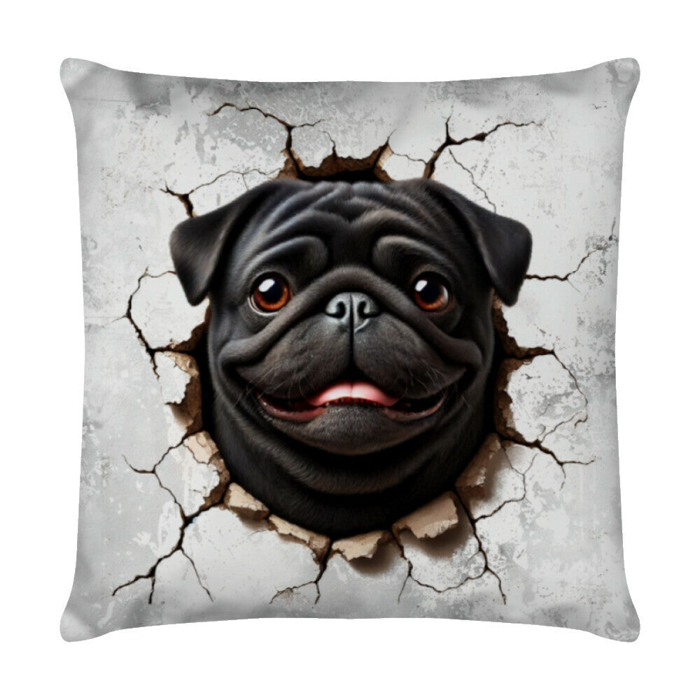 Kissen "Mops schwarz - Look" Weiß – hunde-shirt.de