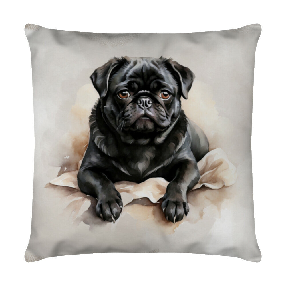 Kissen "Mops schwarz - Relax" Weiß – hunde-shirt.de