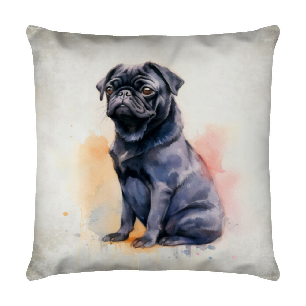 Kissen "Mops schwarz - Sitz..." Weiß – hunde-shirt.de