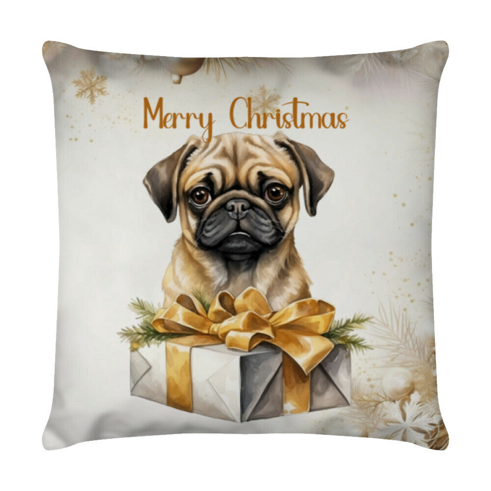 Kissen "Mops hell - Merry Christmas" Weiß – hunde-shirt.de