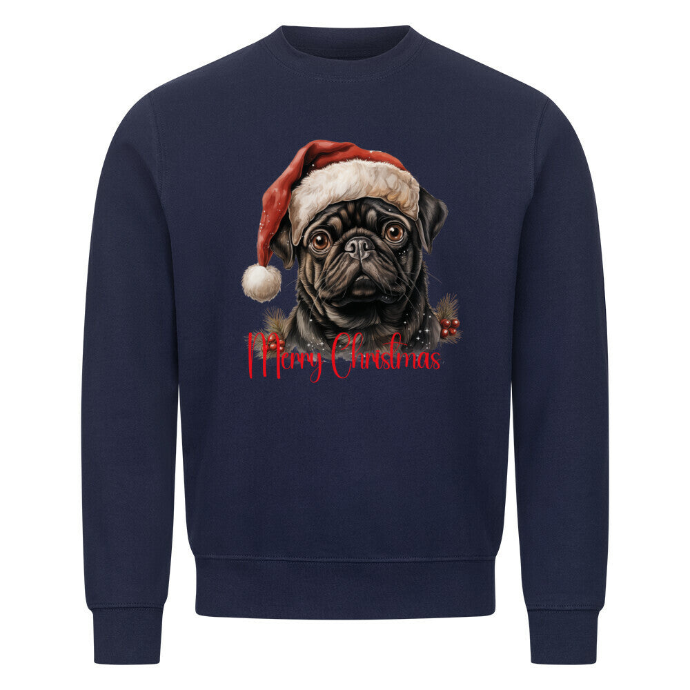 Premium Sweatshirt "Mops schwarz - Merry Christmas" Navy Blue – hunde-shirt.de