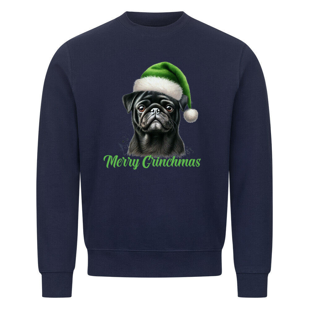 Premium Sweatshirt "Mops schwarz - Merry Grinchmas" Navy Blue – hunde-shirt.de