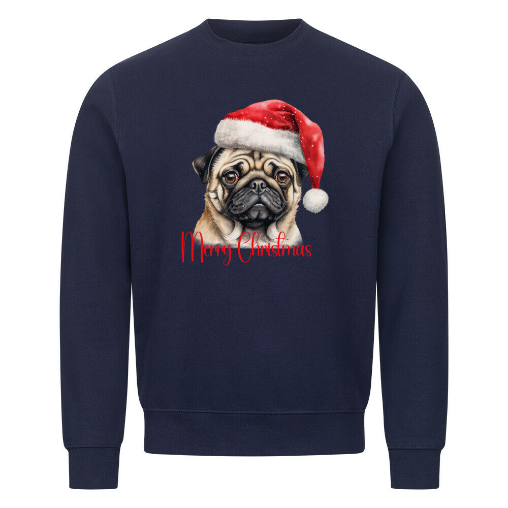 Premium Sweatshirt "Mops - Merry Christmas" Navy Blue – hunde-shirt.de