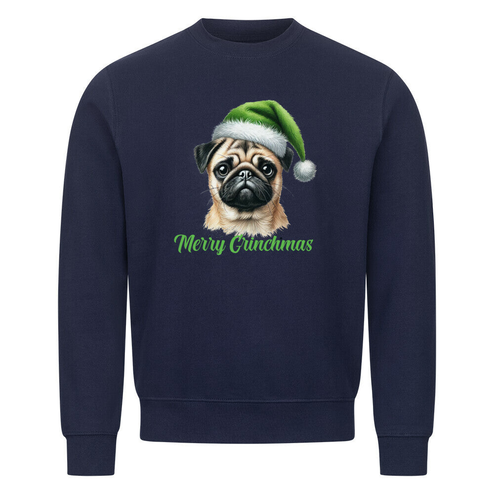 Premium Sweatshirt "Mops - Merry Grinchmas" Navy Blue – hunde-shirt.de